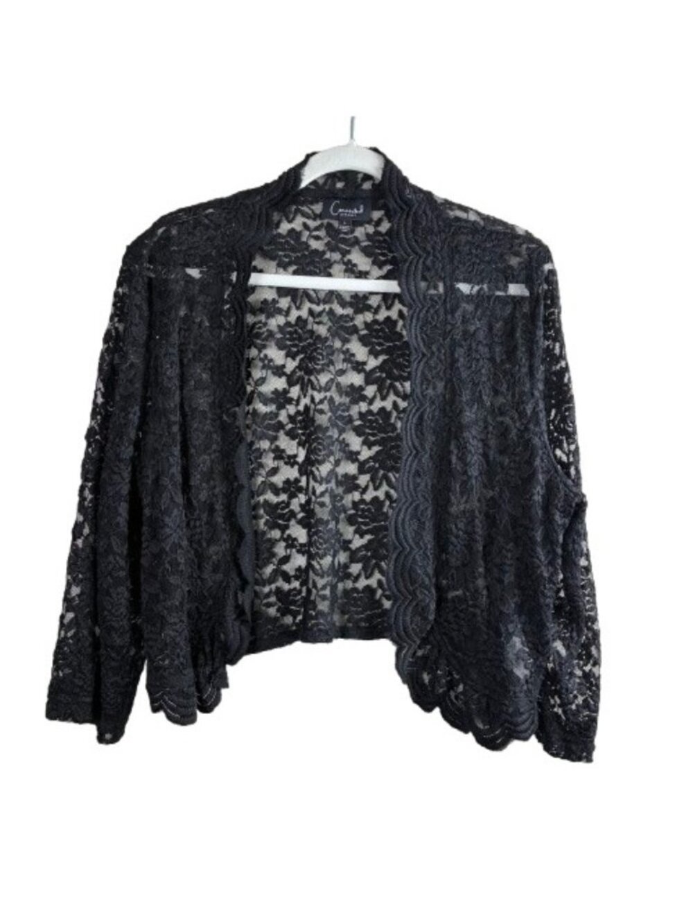 VTG Y2K Connected Apparel Black Floral Lace Open Front Cardigan Sz L Whimsigoth